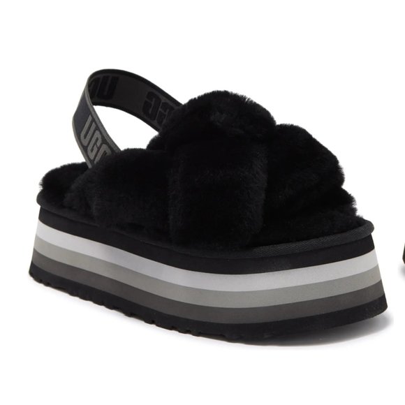 NWT UGG Platform Striped Monochrome Black Emo/Goth Slippers - Picture 3 of 3